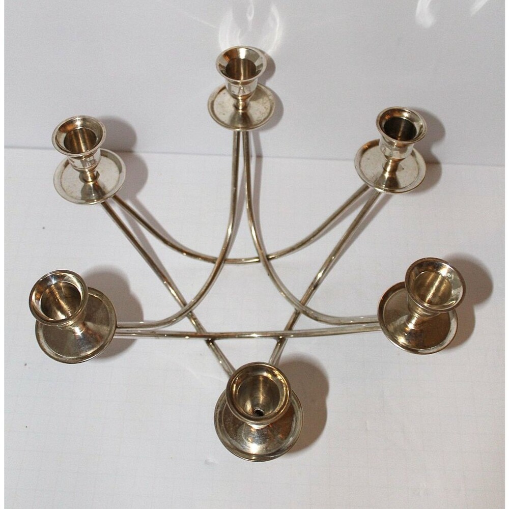 Vintage Silver Tone 6 Light Candelabra Taper Candle Holder Centerpiece